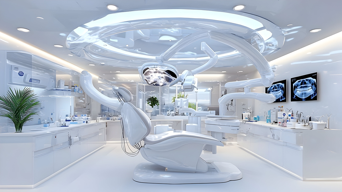 Modern Dental Clinic Interior Design Featuring High-Tech Equipment in a Pristine White Environment