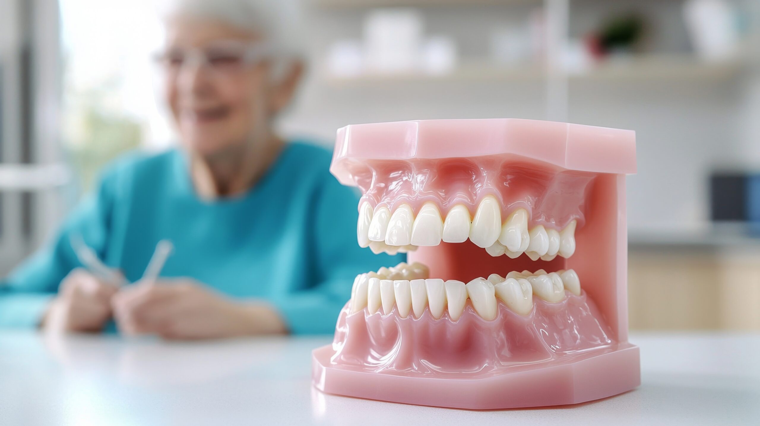 Visual representation of senior dental care with implant models
